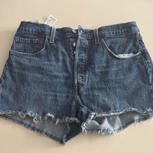 Levi's Indigo Frayed Hem Jean Shorts